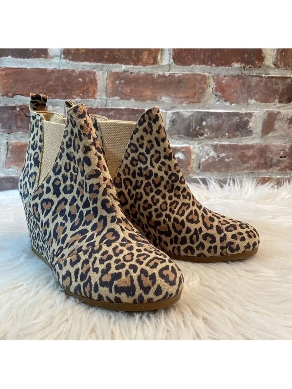 Toms Leopard Animal Print Kelsey Wedge Booties, Size 9.5